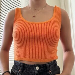 Orange Ribbed Sweater Top